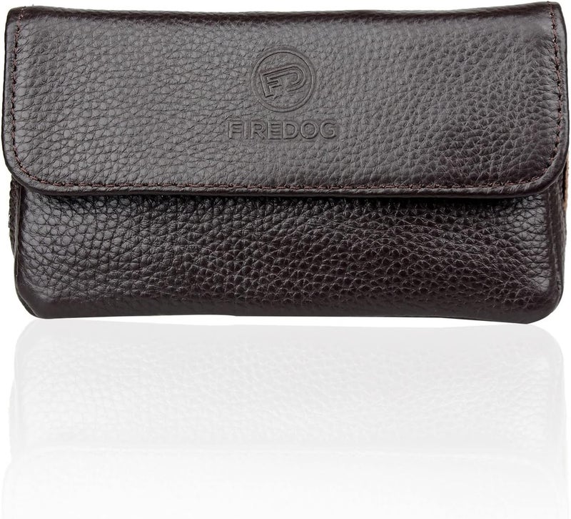 FIREDOG Genuine Leather Smoking Tobacco Pipe Pouch Case Bag for 2 Pipes Tamper Filter Tool Cleaner Preserve Freshness (Brown) - Image 1
